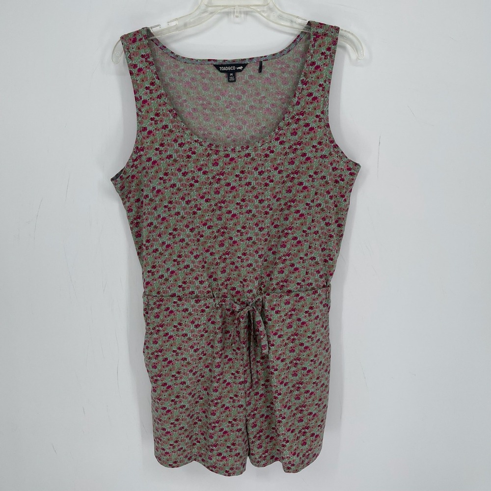 Toad&Co Women's Green Floral Stretch Relaxed Crusher Sleeveless Romper Size M